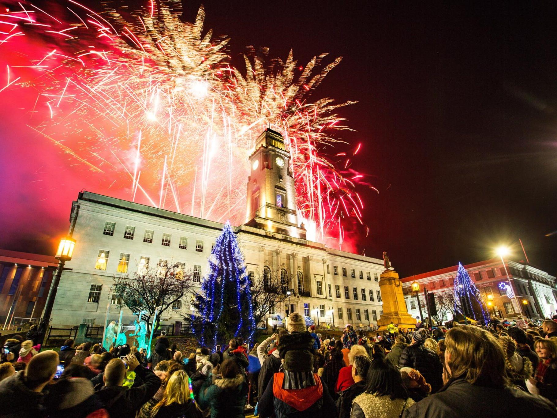 BMBC Town Hall Barnsley fireworks display christmas